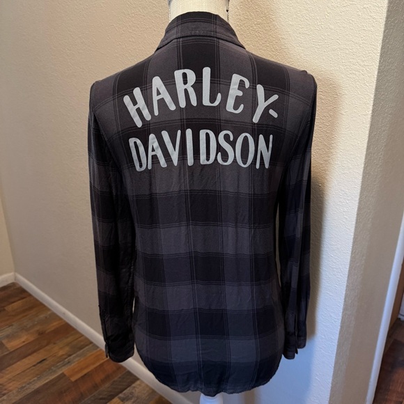 Harley-Davidson Black Plaid Button-Up Shirt - Size Medium - Picture 3 of 15